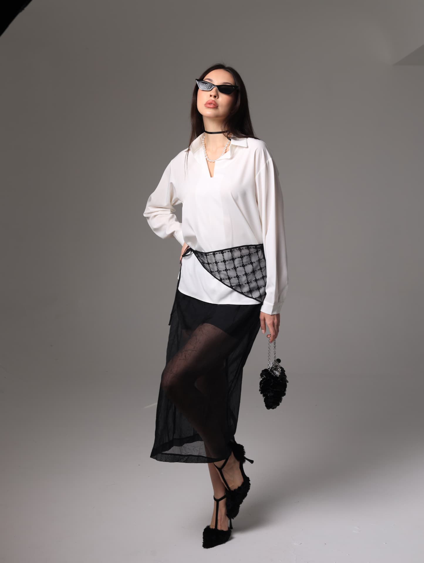 Ivory Blouse & Sheer Skirt