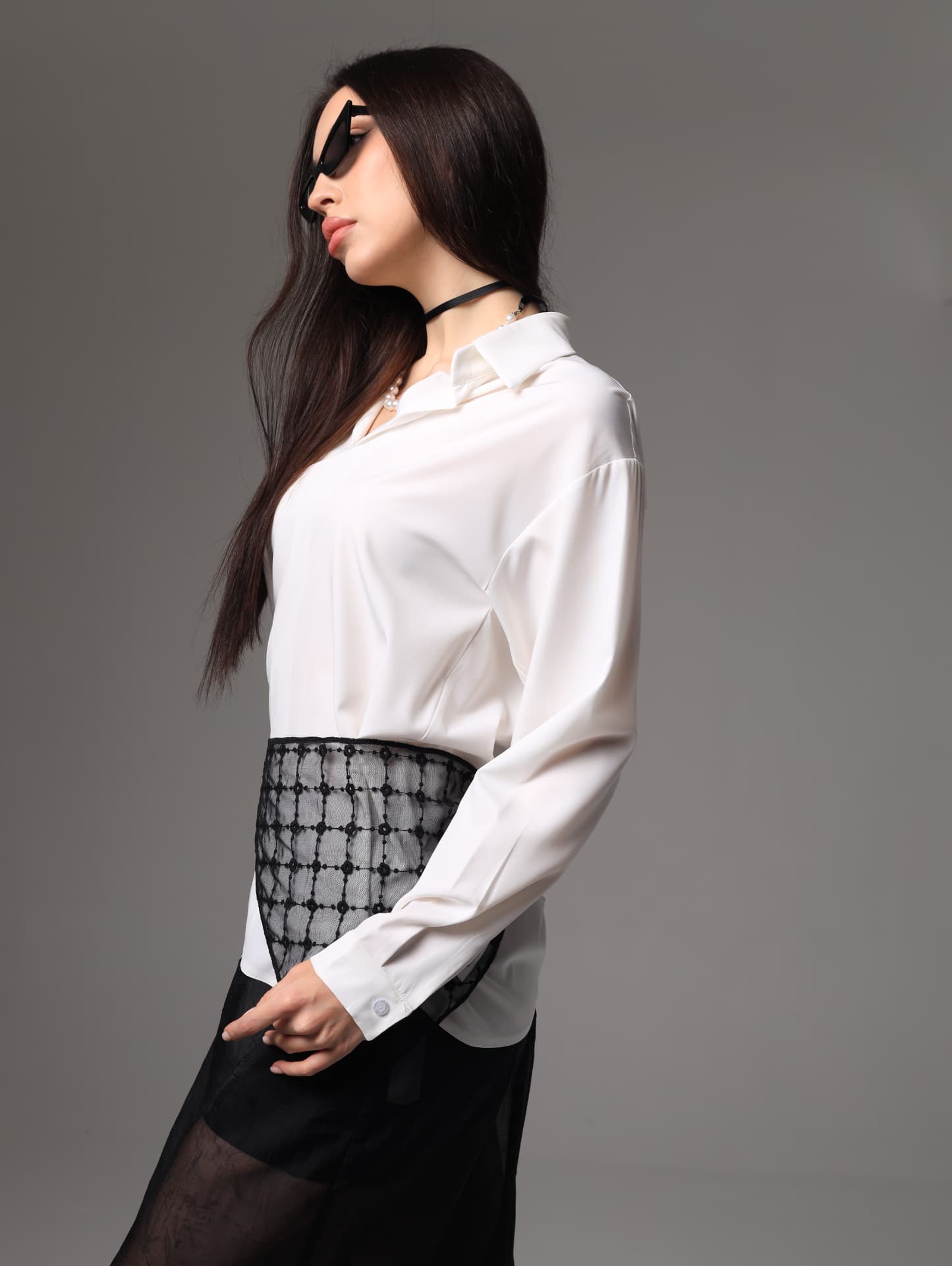 Ivory Silk Blouse with Lace